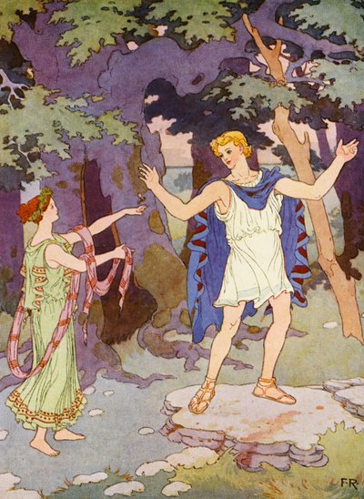 "Tämä mehiläinen on minun sanansaattajani" (värilitografia). tekijältä Frederick Richardson