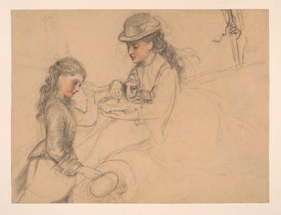 Tutkimus kahdesta tytöstä, käden tutkimus oikealla tekijältä Frederick Sandys