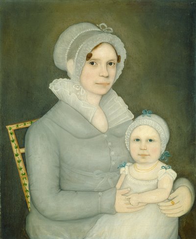 Rouva John Harrisson ja tytär, noin 1823 (öljy kankaalle). tekijältä Frederick W. Mayhew