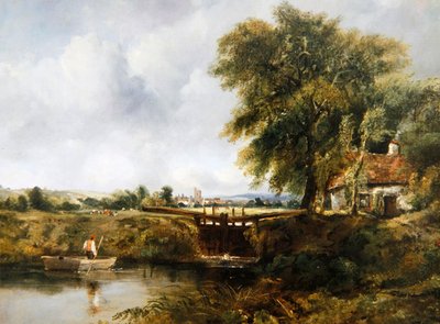 Dedham Lock (öljy kankaalle) tekijältä Frederick Waters Watts