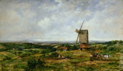 Maisema hahmoilla tuulimyllyn luona tekijältä Frederick Waters Watts