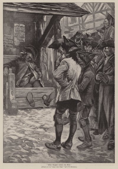 "Illallisen jälkeen tulee lasku" (kaiverrus) tekijältä Frederick William Burton