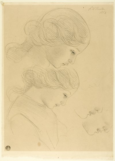 Luonnoksia naisen profiilista tekijältä Frederick William Burton