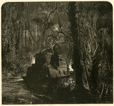 "Nousemassa Ocklawaha-joelle yöllä", 1872. tekijältä Frederick William Quartley
