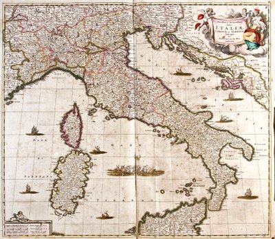 Italian, Korsikan ja Sardinian kartta (etsaus tekijältä Frederick de Wit