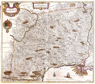 Languedocin (Ranska) kartta (etsaus tekijältä Frederick de Wit
