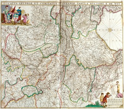Gelderlandin herttuakunnan ja Zutphenin kreivin kartta (Saksa) (etsaus tekijältä Frederick de Wit
