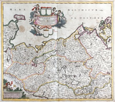 Mecklenburg Schwerinin herttuakunnan kartta (Saksa) (etsaus tekijältä Frederick de Wit