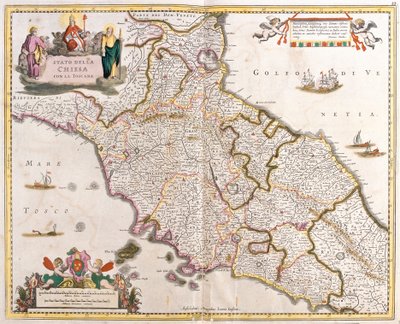 Kartta kirkon osavaltioista Toscanassa (Italia) (etsaus tekijältä Frederick de Wit