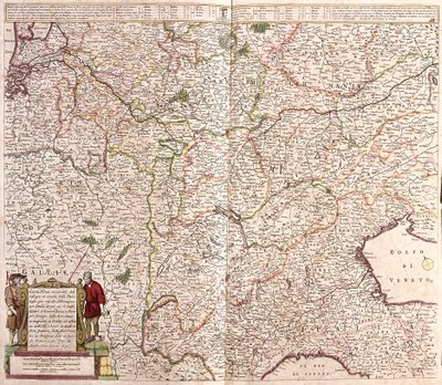 Kartta Alppien ketjun alueesta (Ranska, Italia, Saksa) (etsaus tekijältä Frederick de Wit