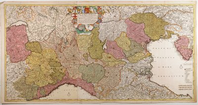 Pohjois-Italia. Kartta Frederik de Wit, Amsterdam, Kuparikaiverrus. 1705 tekijältä Frederick de Wit