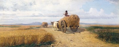 Wheatfield, noin 1868, maalaus Federico Rossano (1835-1912), öljy kankaalle, 30x73 cm tekijältä Frederico Rossano
