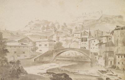 Wien, lähellä Lyonia. Pont Saint-Martin yli tulvan Géren. TV. Saint-Martinin luostari, t.h. Porte de la Rochette ja Pipetin slotti tekijältä Frederik de Moucheron
