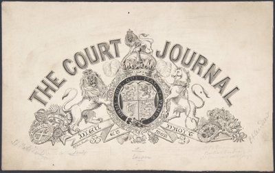 Otsikkosivun suunnittelu The Court Journalille, 1830-62. tekijältä Freeman Gage Delamotte