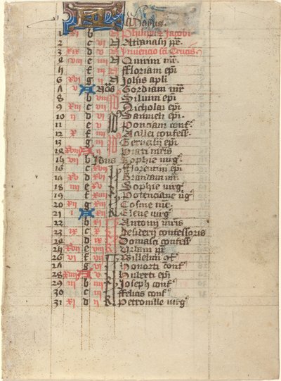 Sivu tuntikirjasta tekijältä French 15th Century