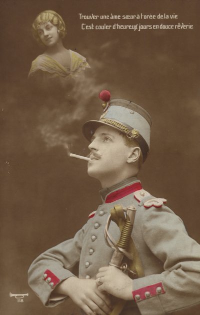 Nuori sotilas haaveilee rakkaudestaan (sävytetty kuva) tekijältä French Photographer