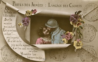 Kortti, joka selittää postikorttien käyttöä niille, joilla on miehiä armeijassa tekijältä French Photographer