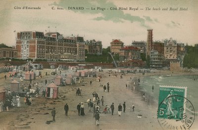 Dinard - ranta ja Royal Hotel. Postikortti lähetetty 1913. tekijältä French Photographer