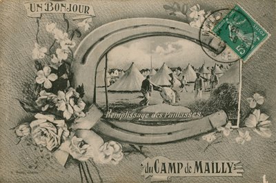Terveisiä Camp de Maillysta - täyttöpatjat. Postikortti lähetetty 1913. tekijältä French Photographer