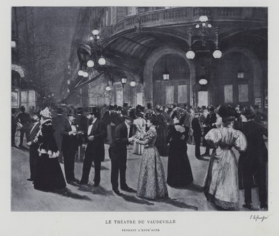 Pariisin Theatre du Vaudevillen ulkopuolella väliajan aikana (m/w kuva) tekijältä French Photographer