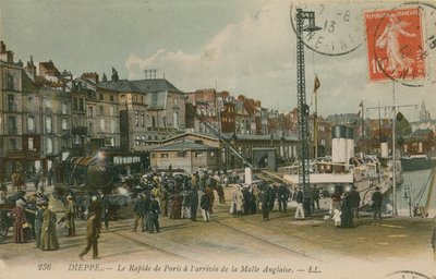Pariisin pikajuna Dieppen rannalla. Postikortti lähetetty 1913. tekijältä French Photographer
