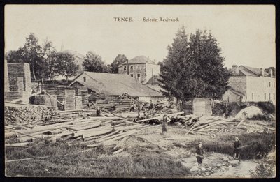 Postikortti, joka kuvaa Reviraud-sahaa Tencen Haute-Loiressa, n. 1900 tekijältä French Photographer
