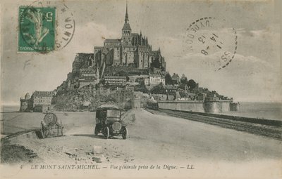 Normandian Mont Saint-Michelin postikortti, lähetetty vuonna 1913 tekijältä French Photographer