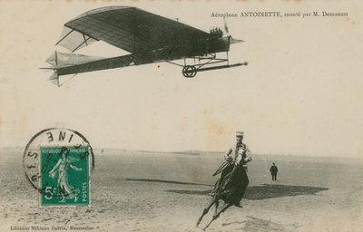 Postikortti M. Demanestin lentämästä Antoinette-lentokoneesta, lähetetty vuonna 1913 tekijältä French Photographer