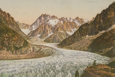 Luonnonkaunis näkymä vuorille ja jäätikölle. Postikortti lähetetty 1913. tekijältä French Photographer