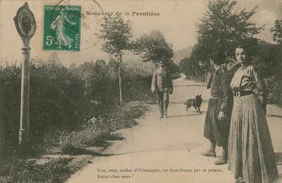 Matkamuisto Ranskan ja Saksan rajalta. Postikortti lähetetty 1913. tekijältä French Photographer