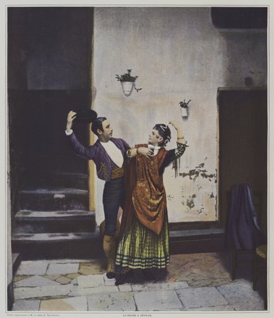 Espanjalaiset tanssijat Sevillassa (väri litho) tekijältä French Photographer