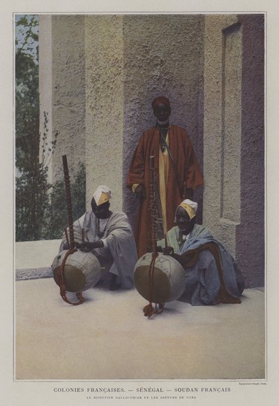 Jalokivikauppias Gallo-Thiam ja cora pelaajat Senegalissa ja Ranskan Sudanissa Exposition Universelle 1900, Pariisissa (värikuva) tekijältä French Photographer