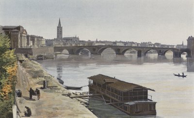 Toulouse, Pont-Neuf ja Eglise N D, Dalbadesta, näkymä alavirtaan, otettu Garonnen rannalta tekijältä French Photographer