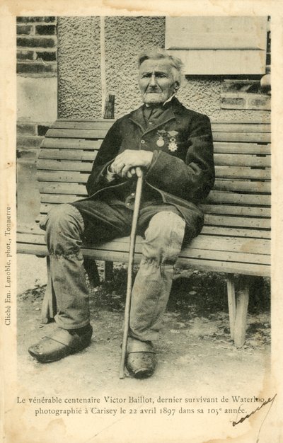 Victor Baillot, viimeinen Waterloon taistelusta selvinnyt, valokuvattu Cariseyssa 22. huhtikuuta? tekijältä French Photographer