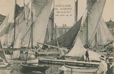 Näkymä satamaan purjeveneineen, St Tropez, Cote dAzur. Postikortti lähetetty 1913. tekijältä French Photographer