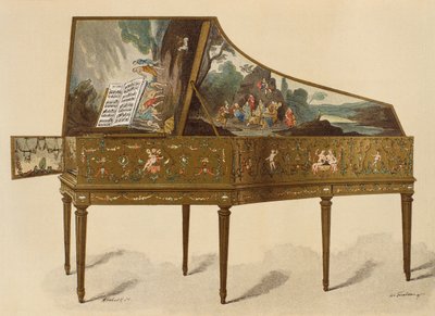 1700-luvun groteskilla koristeltu cembalo, kuvitus Henry Havardin Dictionnaire de lameublement et de la decoration, osa 1, Paris, Maison Quantin, 1878 tekijältä French School