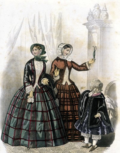 2 naista tytön kanssa - elokuvassa "Journal des Demoiselles" 1852. tekijältä French School