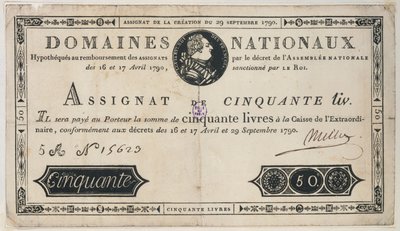 50 livrin seteli, 29. lokakuuta 1790 tekijältä French School