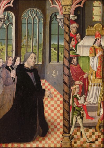Lahjoittaja kolmen tyttärensä kanssa ja Joachimin uhri, 1485-1495 tekijältä French School