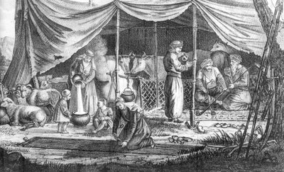 A Family of Kurdish Nomads, Gaspard Drouvillen teoksesta Voyage en Perse, julkaistu 1825 tekijältä French School