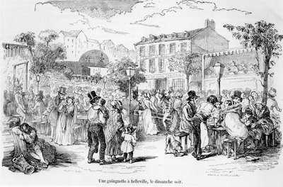 Guinguette Bellevillessä sunnuntai-iltana, Tableau de Parisista, Edmond Auguste Texier, Pariisi, 1852 tekijältä French School