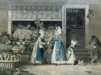 Pariisilainen vihanneskauppa, 1800-luvun alku tekijältä French School