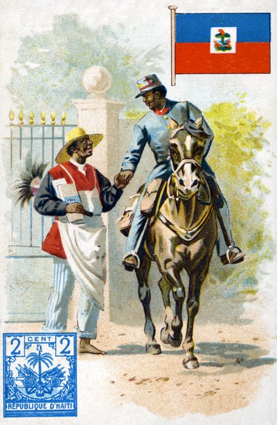 Postimies jakaa postia Haitissa 1800-luvun lopulla tekijältä French School