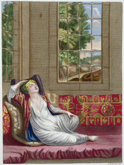 Turkkilainen nainen, Recueil dEstampes sur les Costumes du Levant, kaiverrus Gerard Jean Baptiste Scotin (1671-1716) 1707-08 tekijältä French School