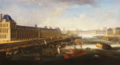 Näkymä Pariisista ja Seinestä itään Pont Barbierin puolelta, n. 1668 tekijältä French School