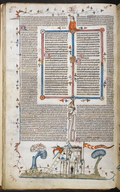 Melkoinen kohtaus miehestä, joka yrittää tunkeutua linnaan ja jonka yksi puolustajista tappoi Smithfield Decretalsista, Royal 10 E. IV, f.18v tekijältä French School