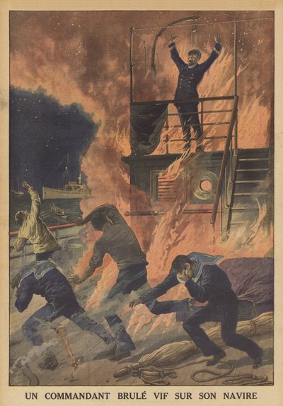 Kapteeni paloi elävältä aluksessaan (väri litho) tekijältä French School