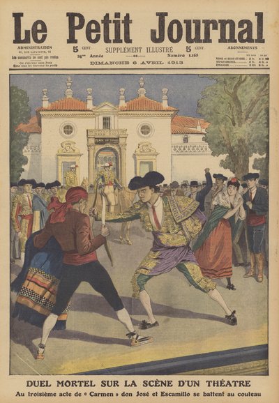 Tappava kaksintaistelu teatterin lavalla Espanjassa (värilitho) tekijältä French School