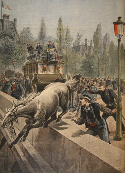 Hevonen tekee itsemurhan, kuva Le Petit Journalista: Supplement illustre, 1898 tekijältä French School