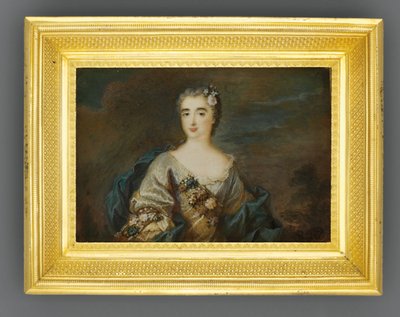 Nainen nimeltä Louise-Jeanne de Durfot, Duchesse de Mazarin et de la Meilleraye, n. 1750 (akvarelli norsunluulla) tekijältä French School